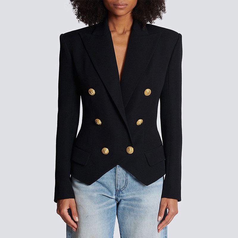 Balmain Gina 2025 Early Spring New Slim-Fit Padded Shoulder Waist-Cinching Top Double-Breasted Lion Button Short Blazer