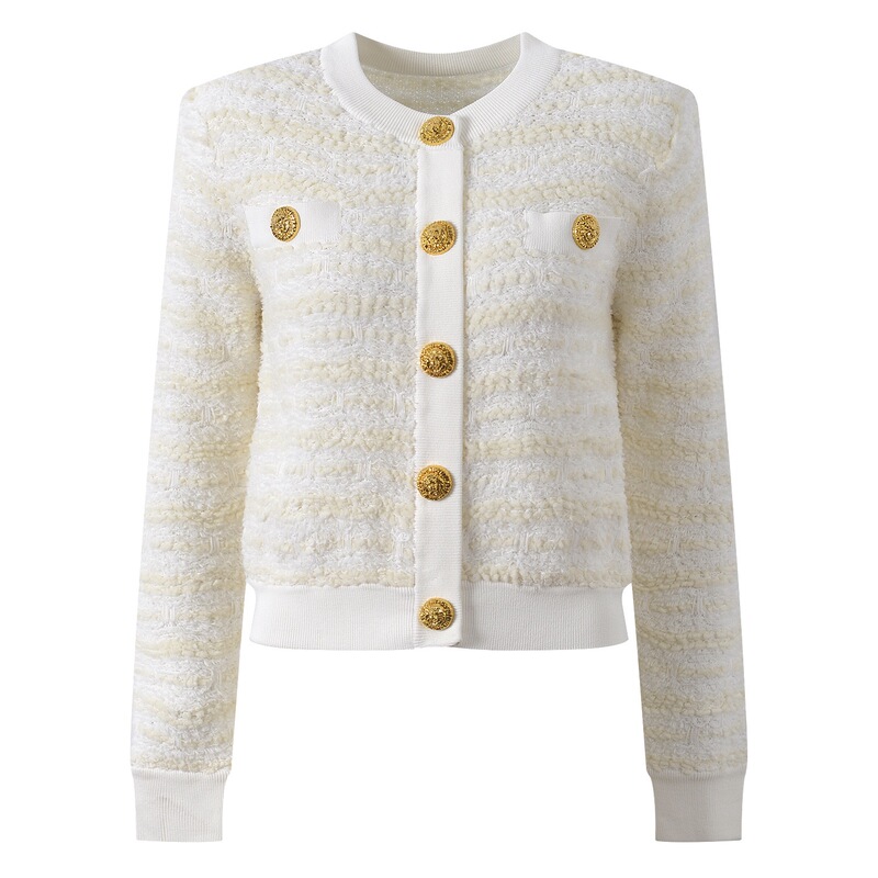 Balmanjina 2026 Early Spring New Style Small Chanel-Style Knitted Cardigan Round Neck Sweater Short Top Jacket for Women