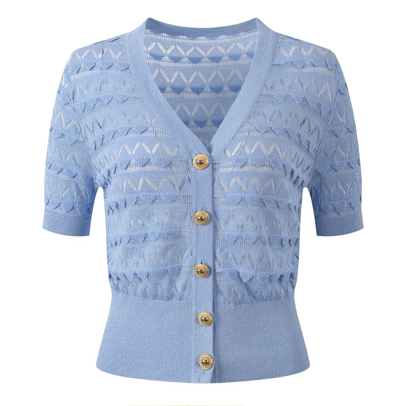 Balmanjina 2026 Summer New Style Chanel-Inspired Hollow Crochet Versatile Thin V-Neck Short-Sleeve Knit Cardigan