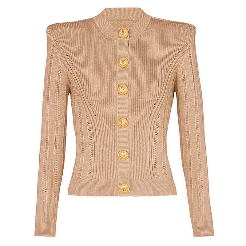Balmanjina Padded Shoulder Knit Cardigan Top 2025 Spring New Style High-End Elegant Sweater Slimming Jacket