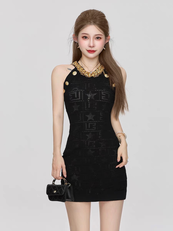 Balmain Gina 2026 Summer New Sleeveless Heavy Beading Slim-Fit Knit Dress with Back Zipper