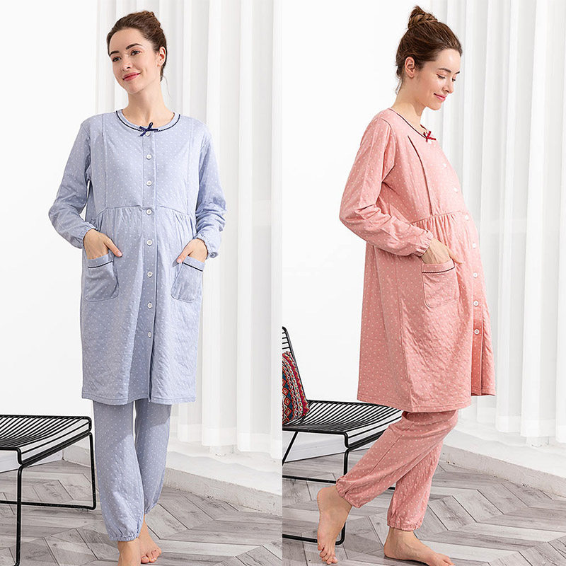 Spring and autumn pure cotton maternity pajamas for pregnant women autumn and winter long section confinement clothing maternity October postpartum breastfeeding clothing home clothing