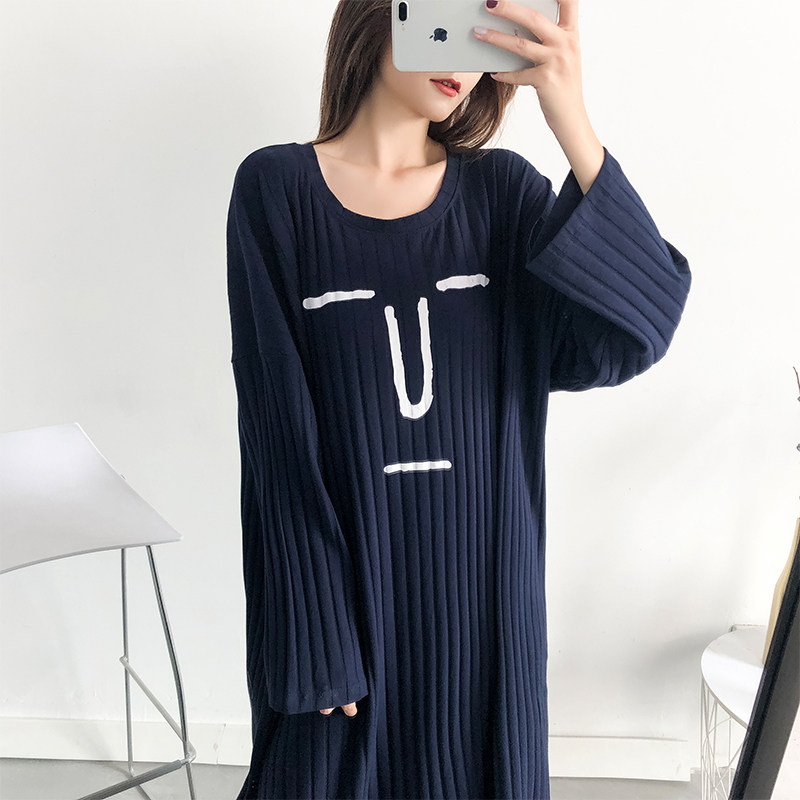 Autumn Winter Pyjamas Woman Loose Long Sleeves Pure Cotton Super Long Style Sleeping Skirt Woman Fat MM200 Catty Yard size Home Pregnant Woman
