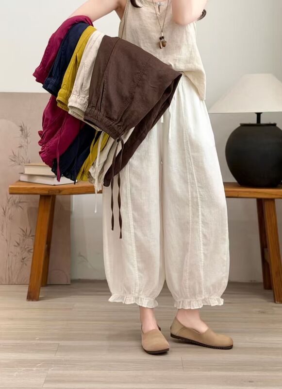Linen Bloomers/Summer Breathable Linen Single-Layer Bloomers K2690, Pants Length 85, Waist Circumference 70