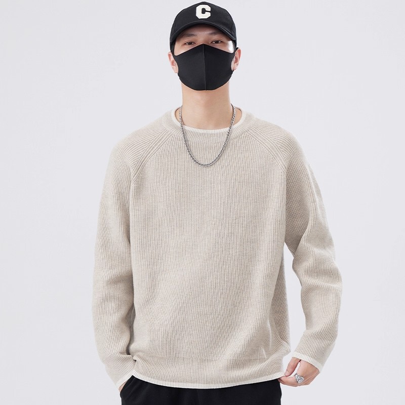 Kangshi Yishu Men's Sweater Spring and Autumn 2026 New Trendy Thickened Round Neck Simple Versatile Base Knitwear