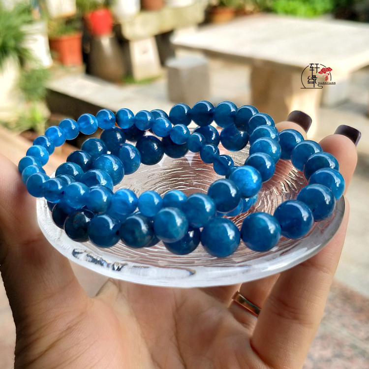 Vòng tay pha lê Apatit cao cấp tự nhiên Phốt pho xanh Vòng đơn Vòng đeo tay Fine Blue Crystal Bracelet Trang sức Quà tặng vòng lv