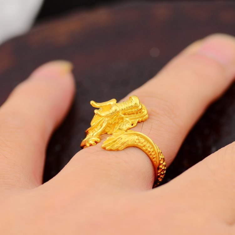 Thời trang độc đoán Vàng 18K nhẫn nam trang sức rồng 999 chân vàng rồng và phượng hoàng nhẫn nhẫn nhẫn gửi mặt dây chuyền nhẫn đôi vàng tây
