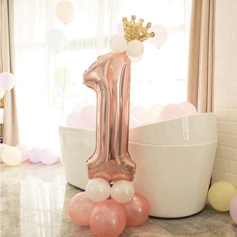 32 inch rose gold baby's first birthday digital set of rod decoration decoration leading balloon card