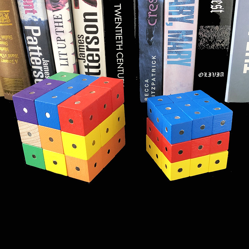 Cube teaching aids six-sided magnetic color square mathematical geometry building block magnet wooden three-dimensional king magnetic force