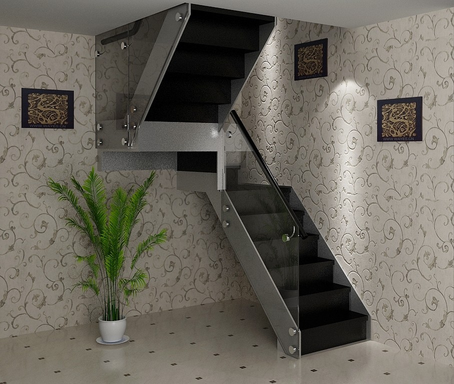 Shanghai manufacturers custom steel wood straight ladder glass guardrail villa overall solid wood indoor stairs custom free measurement