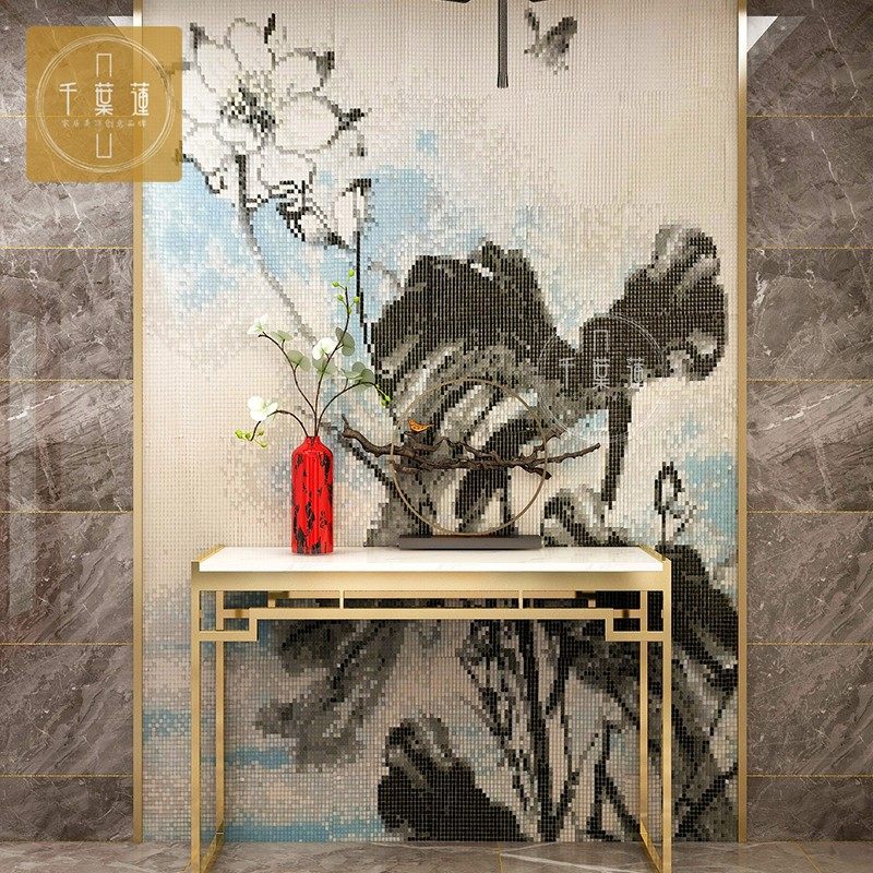 Modern New Chinese TV Background Wall Mosaic Puzzle Piece Tile Living Room Down Pattern Wall