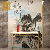 Modern New Chinese TV Background Wall Mosaic Jigsaw Puzzle Parquet Tile Living Room Genguan Mural Decoration Wall Sticker