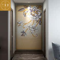 Light extravagant simple glass crystal mosaic puzzle background wall mosaic tile wall stickers entrance mural peony Peony