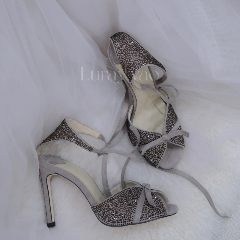 【Luray】Gilded Time·Vintage High-End Rhinestone Suede Lace-Up Peep-Toe High Heels