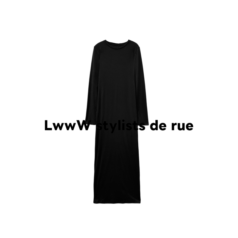 Lwww "Big Black Dress" Tencel Round-Neck Lightweight Maxi Dress Versatile Style
