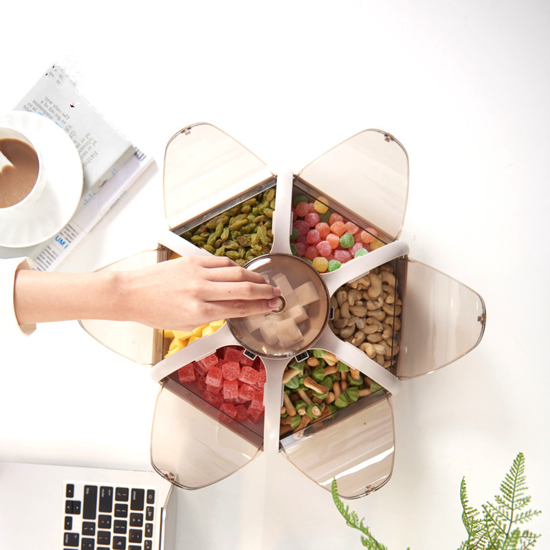 Creative fruit plate lotus fruit box petal candy box dried fruit melon seed plate compartment with lid push-type snack storage box