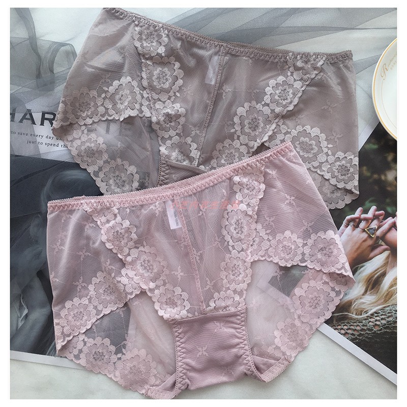 Gufei 0700 mid-waist lace sexy seamless mesh transparent hollow perspective underwear women's pure cotton crotch bag hip large size
