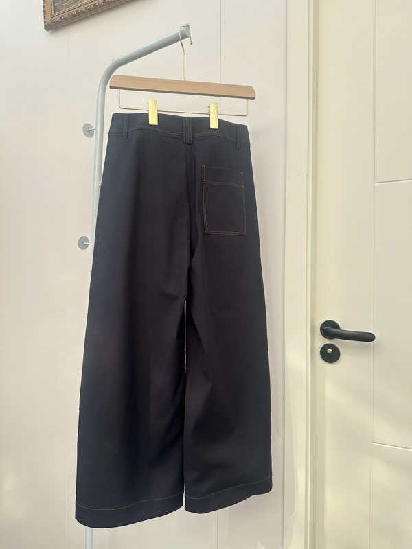 Designer Trendy Brand Spring and Summer Simple Work Clothing Casual High-Waist Buttoned Topstitch Wide-Leg Pants for Women Linen Cotton Nine-Point Pants