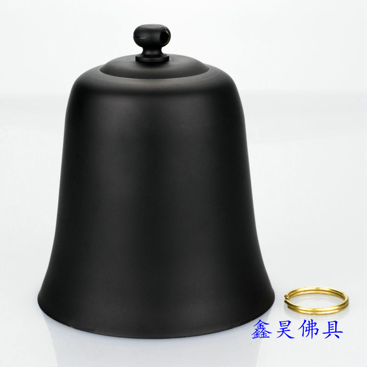 Temple 5 inch black all bronze ground bell emperor bell hand ringing hanging bell zhen dharma instrument Buddhist supplies send knocking pole