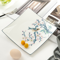 Bone China square plate vegetable plate household ceramic tableware 8 inches Guilong West Plate steak plate gold side plate