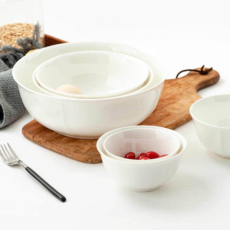 Tangshan Bone Porcelain Bowl Tableware Home 9-inch Large Porcelain Bowl Large Porcelain Soup Bowl Two Big Bowl Eat Noodle Bowl Kitchen Bowl