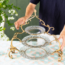  Harvest cottage high-end light luxury brass multi-layer fruit plate European-style household living room dining table dessert table decoration fruit plate