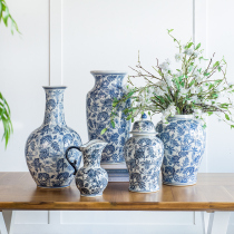 Harvest cabin ceramic blue and white porcelain vase Chinese modern living room flower arrangement decorative porcelain TV cabinet home ornaments