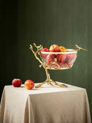 Harvest cottage extravagant home luxury brass glass fruit tray European ornaments fruit basket