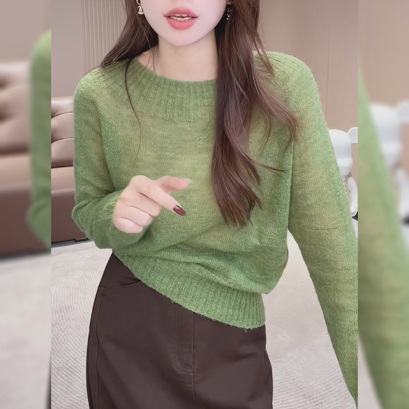 Green Long-Sleeved Knit Sweater for Women, Spring and Autumn Layering Sweater, 2026 New Korean Style, Loose and Versatile, Lazy Style Top Green Long-Sleeved Knit Sweater for Women, Spring and Autumn Layering Sweater, 2026 New Korean Style, Loose and Versatile, Lazy Style Top