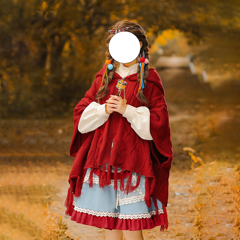 [Fairy Tale Prelude] Christmas Coat Retro Red Tibetan Exotic Style Sweater Coat Knitted Cape Autumn