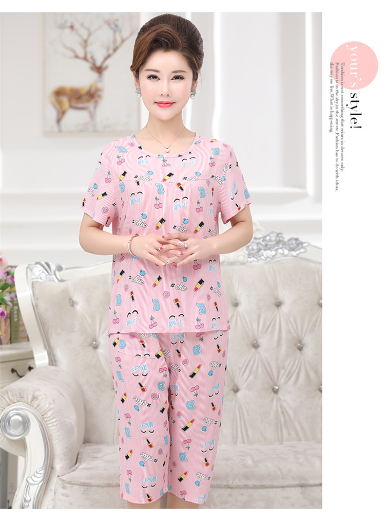 Mẹ tải đồ ngủ bằng lụa cotton mùa hè thoải mái và thoáng khí phục vụ tại nhà kích thước lớn nữ trung niên 40-50 tuổi phụ nữ trung niên - Quần áo của mẹ váy đầm tuổi trung niên