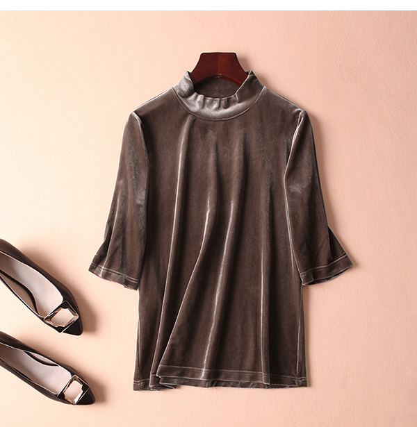 DD đơn giản và sặc sỡ nửa cổ cao thon gọn tay áo nhung áo thun nữ mùa thu 2018 nhà xuân O867 sơ mi croptop