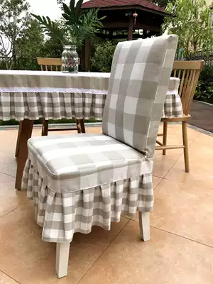 Simple modern plaid table chair cover one-piece dining chair cover cotton and linen hipster chair cover seat cover chair cover
