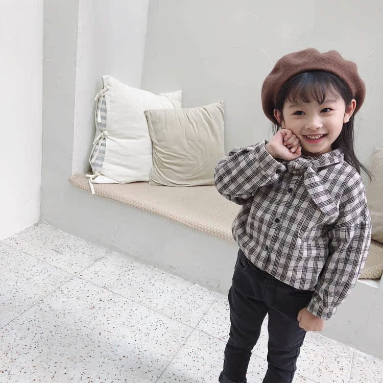 Cô gái mùa đông Hàn Quốc 2018 cộng với áo sơ mi nhung kẻ sọc dày áo trẻ em sơ mi rộng thời trang trẻ em hàn quốc