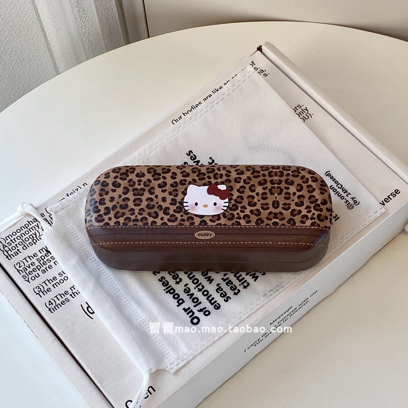 Retro Leopard Print Kitty Glasses Case, High-End Portable Student Myopia Glasses Storage Box, Lightweight, Pressure-Resistant and Anti-Fall