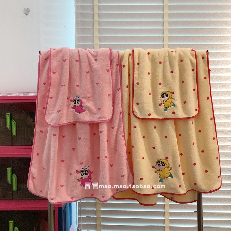 2026 New Crayon Shin-Chan Bath Towel Set Coral Fleece Thick Absorbent Bath Wrap Towel Couple Style for Home Use