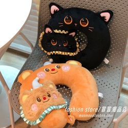 Cartoon Butter Bear Neck U-shaped Pillow Aircraft High-speed Rail Travel Sleep Handy Gadget Portable Cotton U-shaped Pillow Headrest for Women