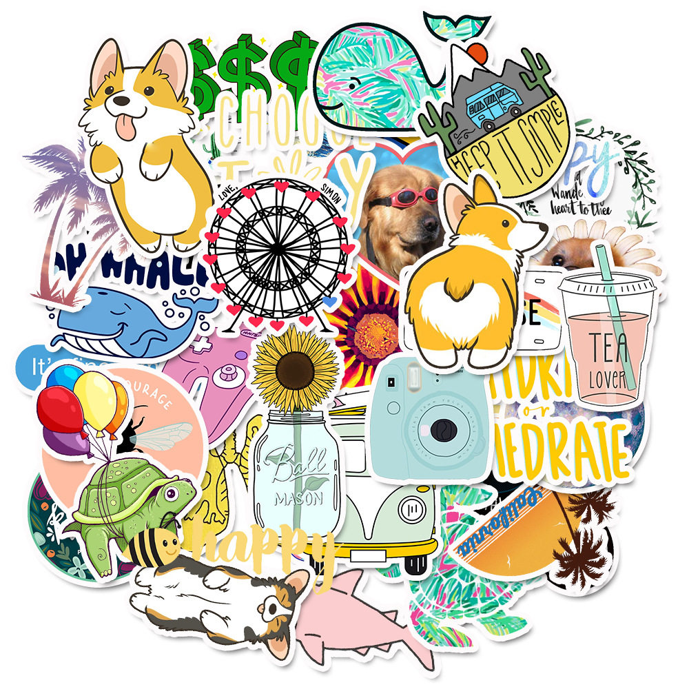 50 pieces of ins and wind cute minimalist stickers PVC waterproof stickers Amazon does not infringe on suitcase skateboard stickers