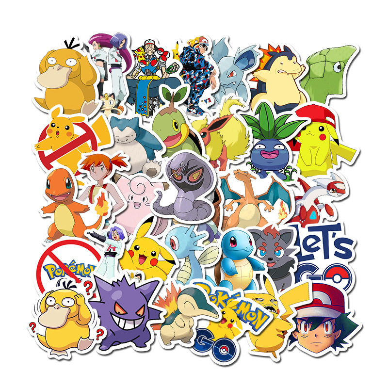 50 Pet Little Elves Pokemon Animation Sticker Luggage Guitar Skaku Sticker Pikachu