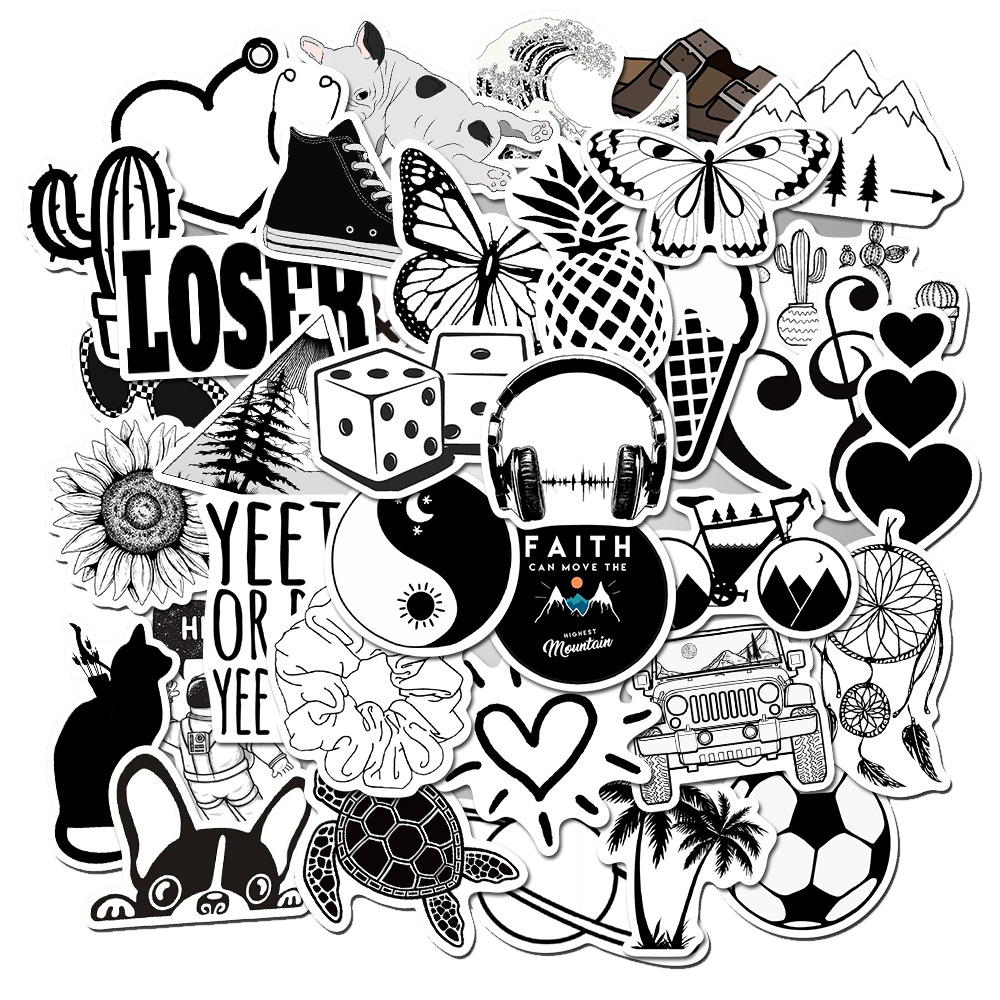 50 pieces in the new black and white minimalist series Graffiti stickers personality suitcase skateboard computer dead fly waterproof paste
