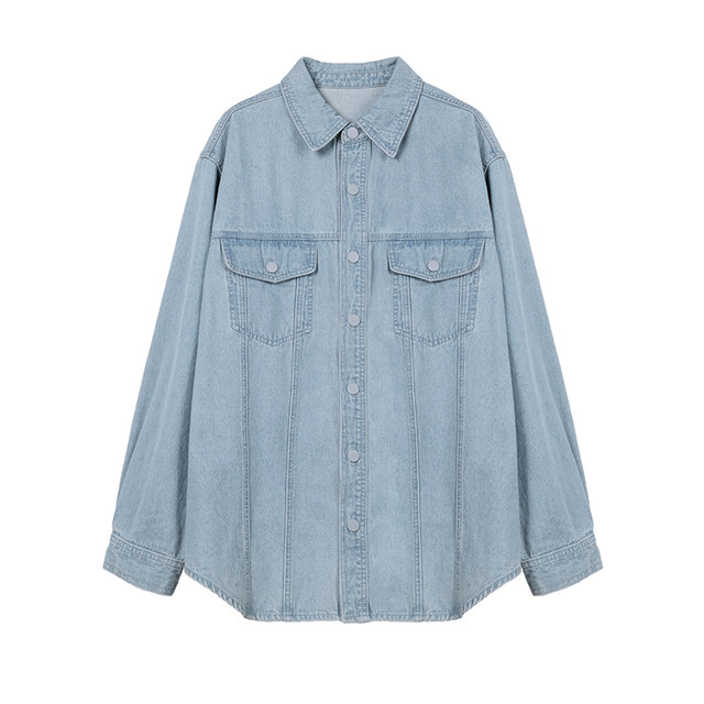 1313 cotton light blue denim shirt 2023 autumn women's layered casual shirt jacket