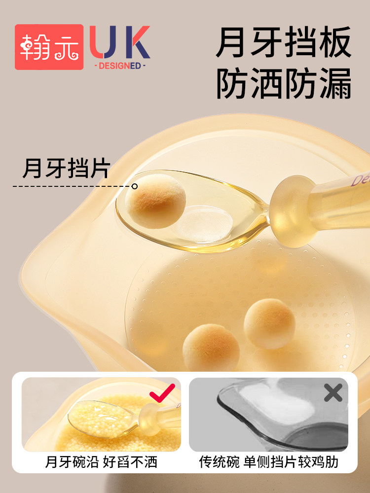 Baby Food Bowl, Newborn Baby Water Feeding Silicone Spoon with Spout, Special Spoon for Eating, Drinking Soup, Rice Cereal Powder, Children's Tableware