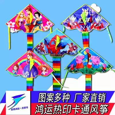 Weifang Hongyun kite new small hot printing children's cartoon multi-tailed long-tailed rainbow little triangle princess piggy