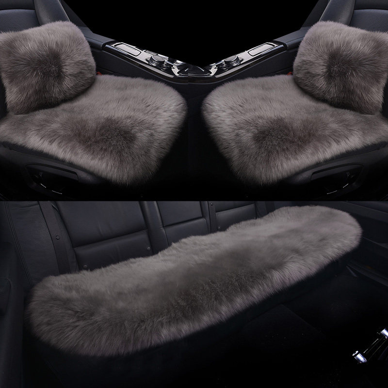 Car cushion pure wool fur integrated winter long plush no backrest three sets single sheet cashmere warm seat cushion