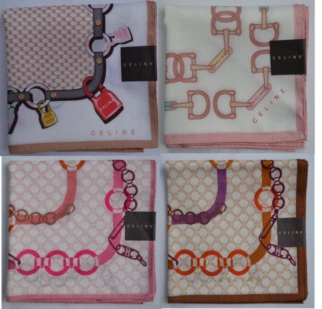 Japan system of CELINE pure cotton ladies handkerchief with classic celine carriage logo and lock chain