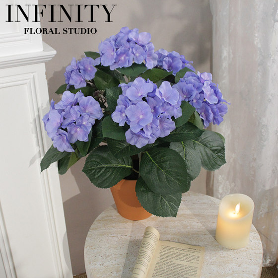 Nordic Artificial Hydrangea Plant Small Potted Plant ins Pastoral French-Style Ornament Decoration Korean-Style with Red Clay Flower Pot