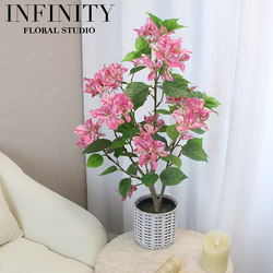Artificial Bougainvillea Bonsai Decorative Floral Arrangement for Indoor Living Room Tabletop, Green Plant with Natural Feel Leaves, Natural Style