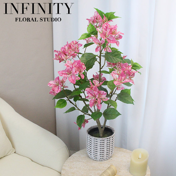 Artificial Bougainvillea Bonsai Decorative Floral Arrangement for Indoor Living Room Tabletop, Green Plant with Natural Feel Leaves, Natural Style