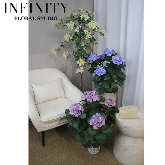 Nordic Artificial Hydrangea Tree Plant Potted Plant ins Pastoral French-Style Ornament Commercial Decoration Korean Style with Flower Pot