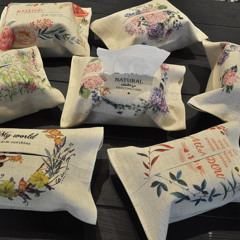 Small fresh cotton linen tissue paper bag Car toilet paper box Car tissue box Living room coffee table Linen removable toilet paper box